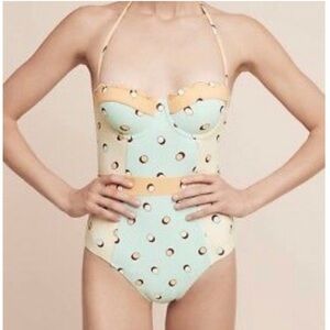 🍑 Anthropologie collab mint and peach swimsuit